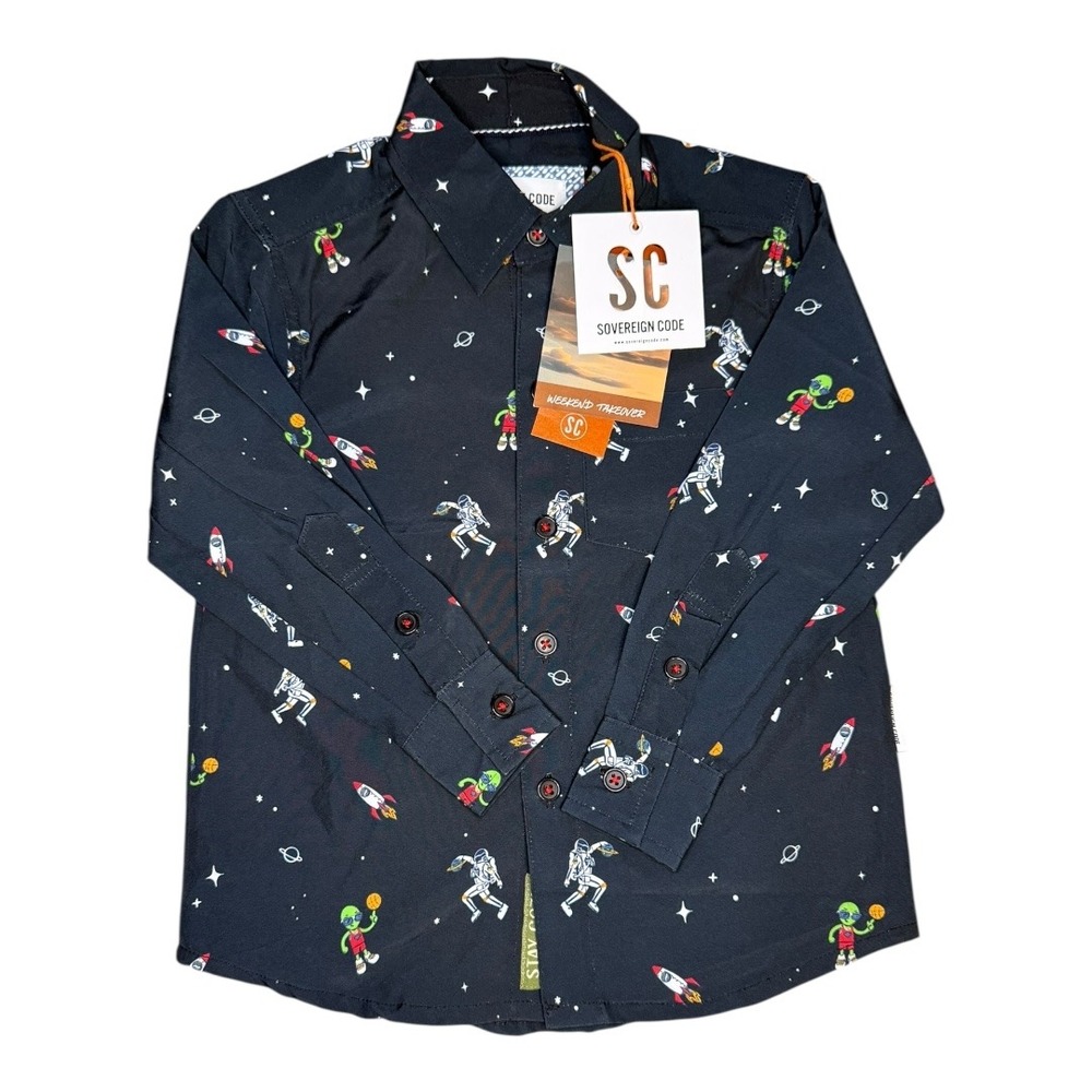 Sovereign Code Space Shirt Astronauts Rockets Long Sleeve Button Up 3T NWT‎